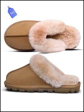 Fuzzy Plush Slippers Faux Fur House Shoes Anti-Slip Rubber Sole